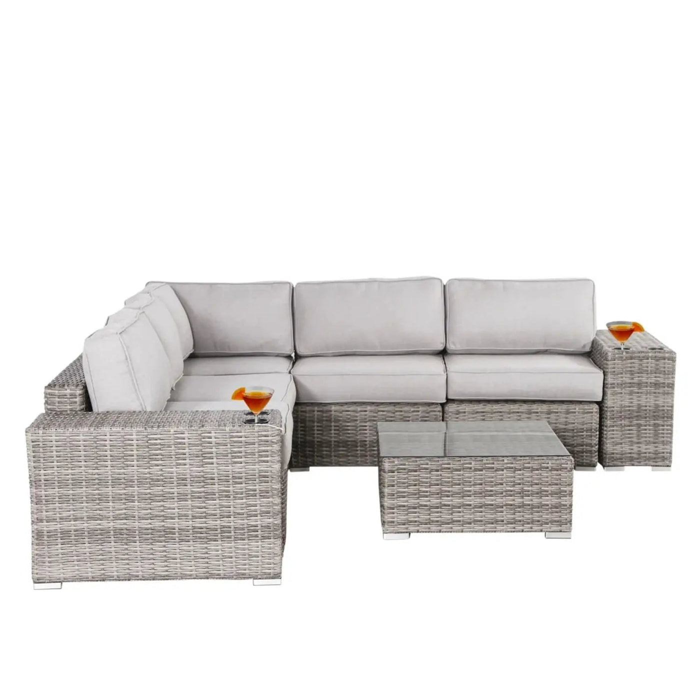 Modern Patio Rattan Sectional Set With Cushions by Unique Piece Furniture