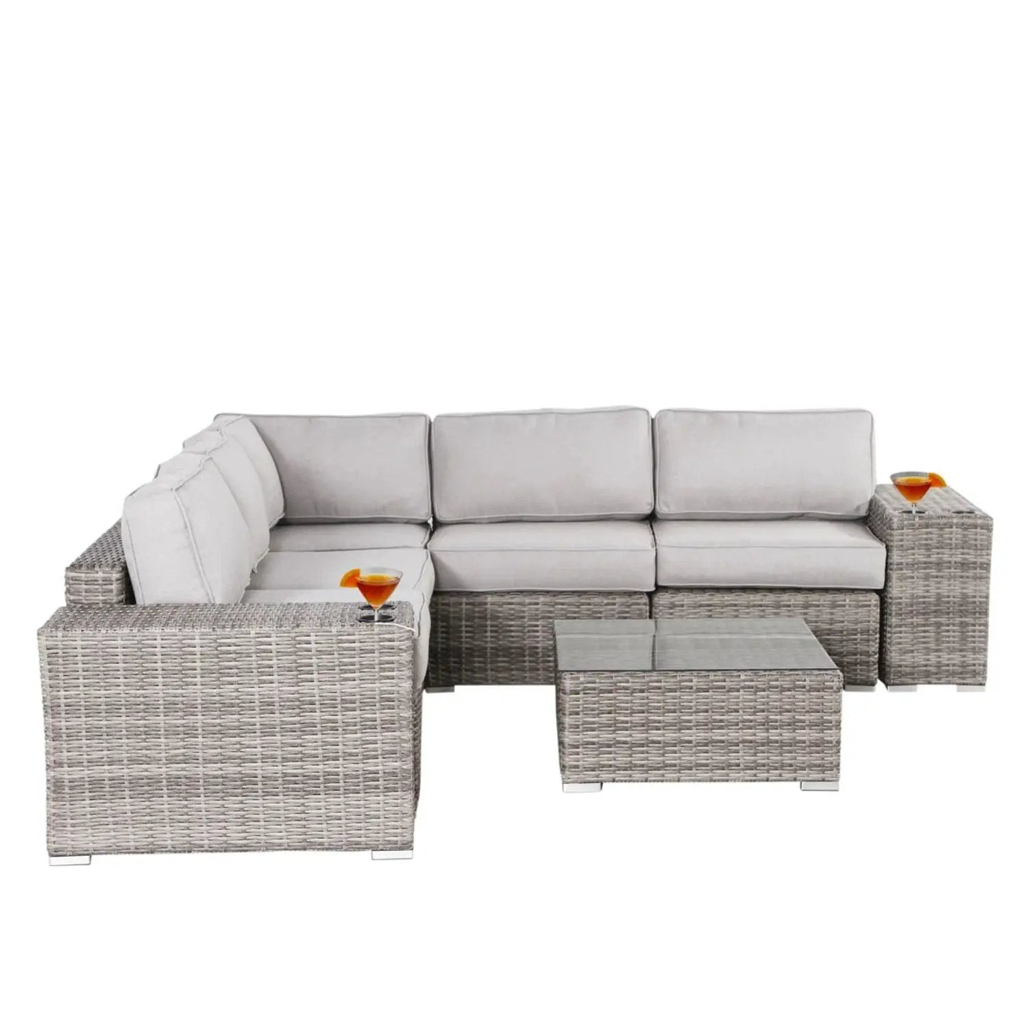 Modern Patio Rattan Sectional Set With Cushions by Unique Piece Furniture