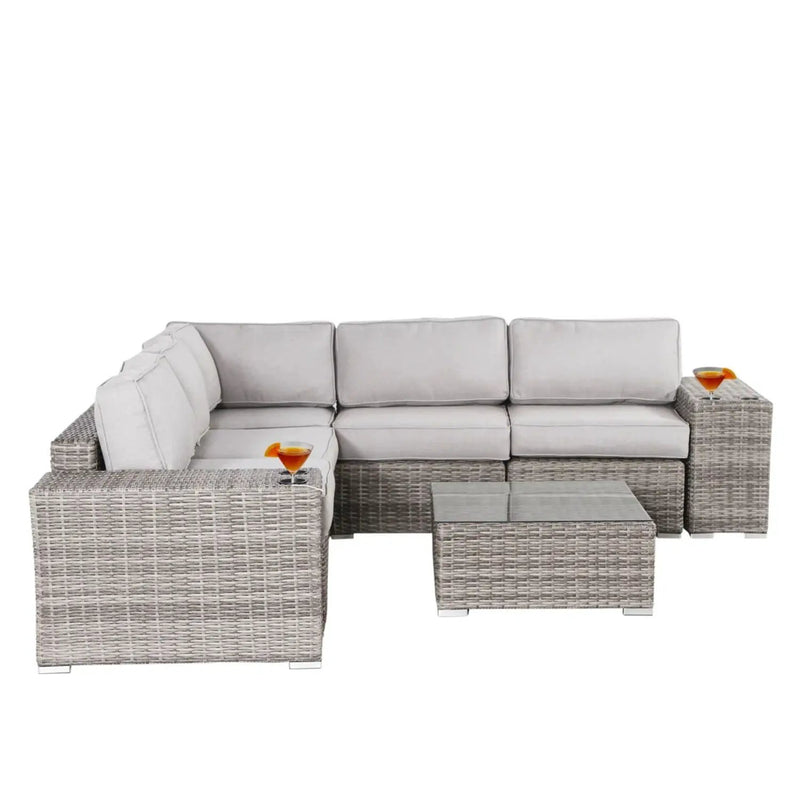 Modern Patio Rattan Sectional Set With Cushions by HouseOfZazla
