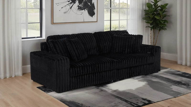 Jacana Corduroy Upholstered Dual Power Chaise Sofa Black by Unique Piece Furniture