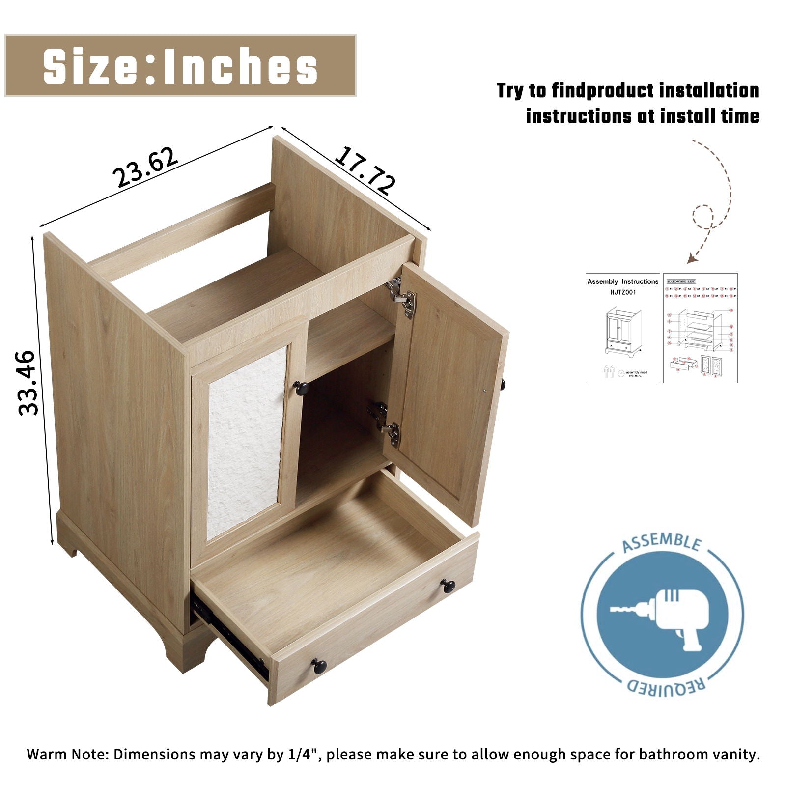 Bathroom Vanity With Basin, 1 Drawer Free Standing Storage - Brown by HouseOfZazla