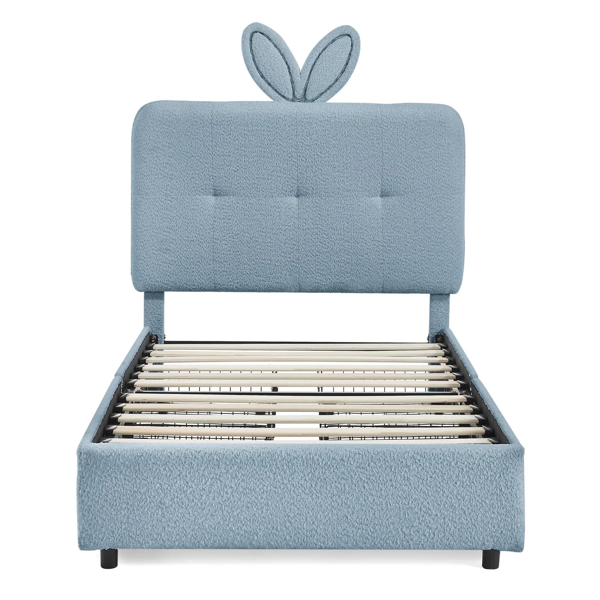 Twin Size Kids Upholstered Bed with Oversized Rabbit Ear Headboard by HouseOfZazla