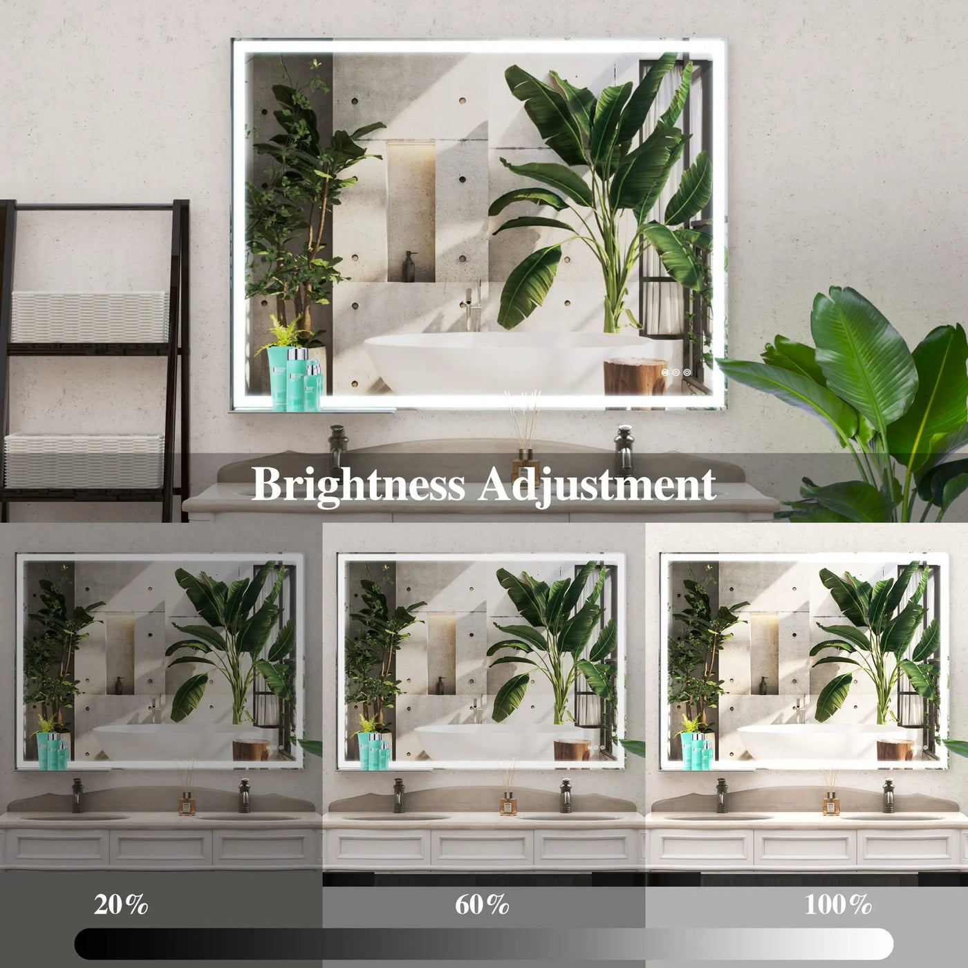 LED Bathroom Vanity Mirror Wall Mounted Adjustable / Warm / Natural Lights Anti-Fog Touch Switch With Memory Modern Smart Large Bathroom Mirrors by Unique Piece Furniture