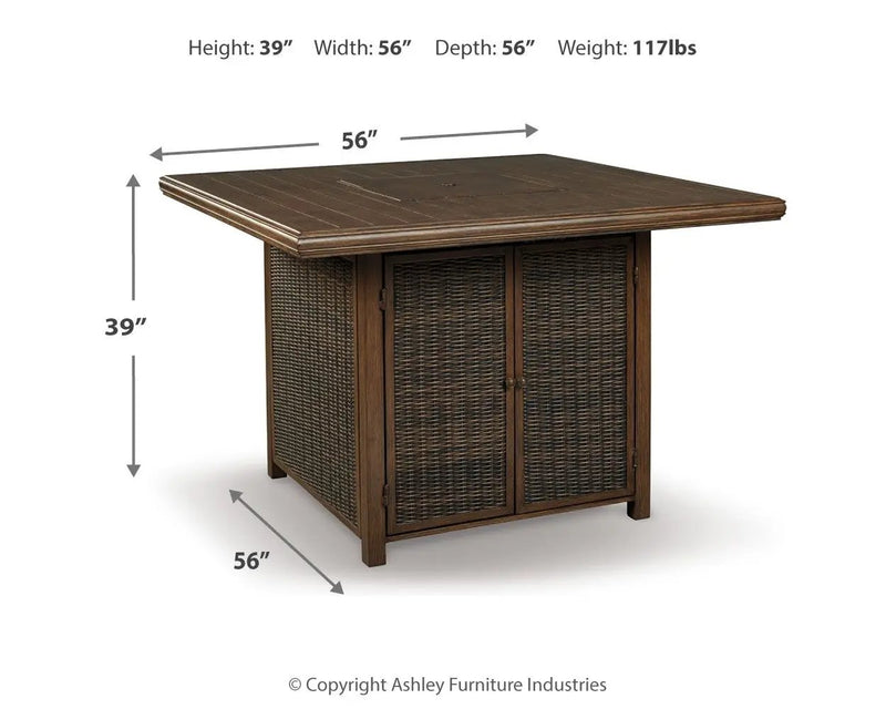 Paradise Trail - Square Bar Table w/Fire Pit - Medium Brown by Unique Piece Furniture