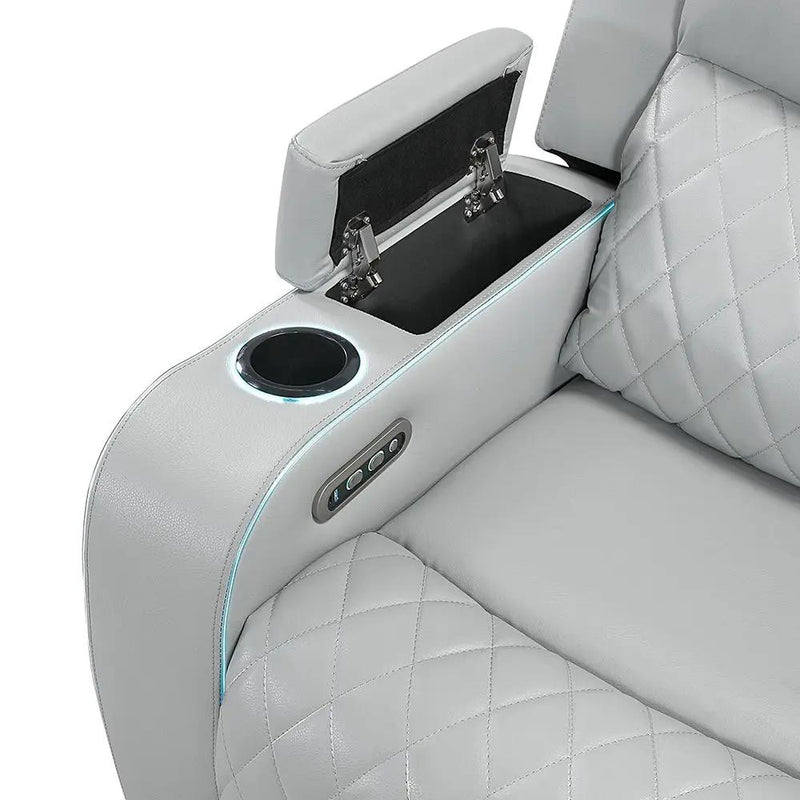 Elonzo - Power Motion Recliner With LED, Power Headrest & Speaker - Light Gray by Unique Piece Furniture