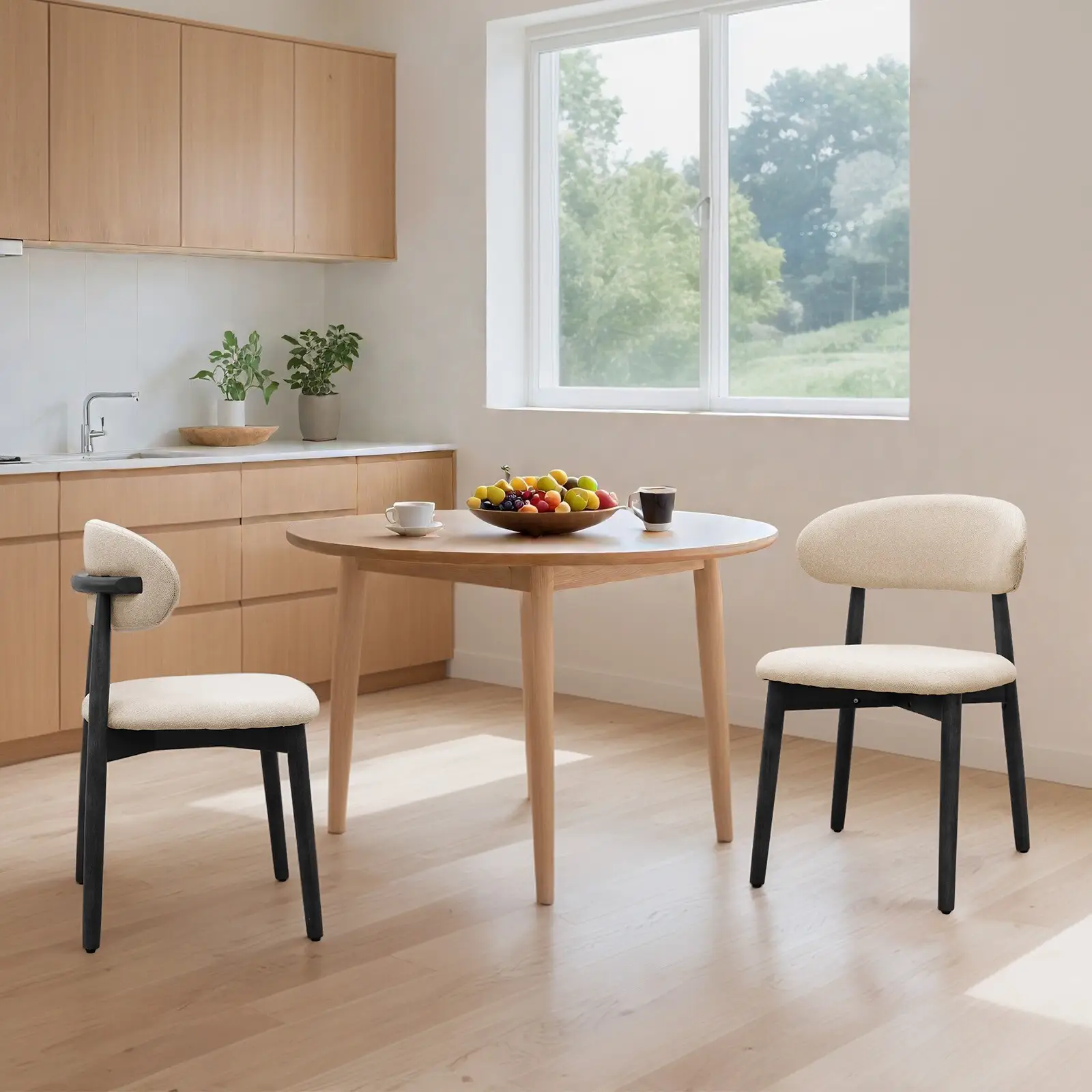 Beige Cotton-Linen Fabric Upholstered Dining Chair by HouseOfZazla