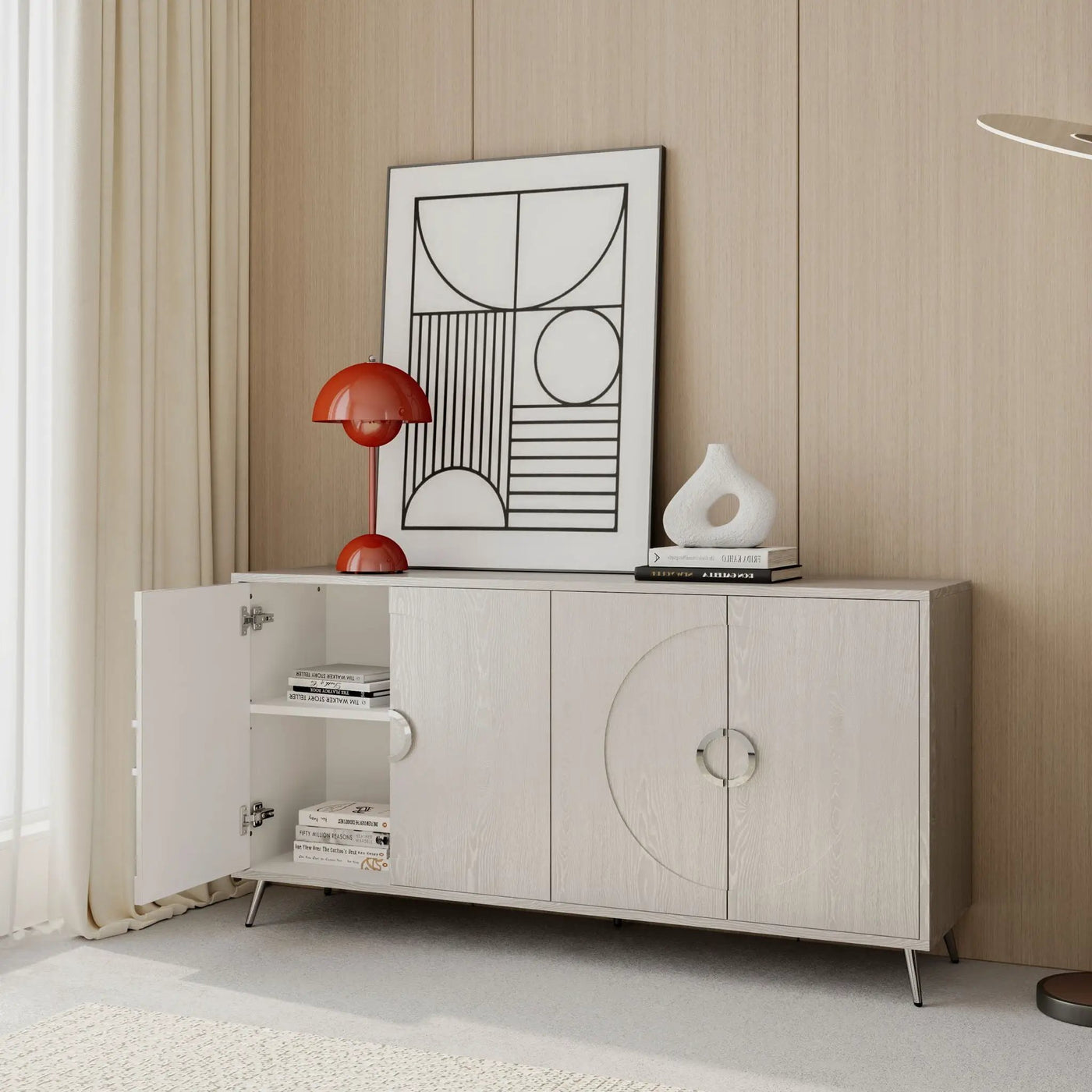 Modern Lacquered 4 Door Wooden Cabinet Sideboard Buffet Server Cabinet Storage Cabinet, For Living Room, Entryway, Hallway, Office, Kitchen And Dining Room by HouseOfZazla