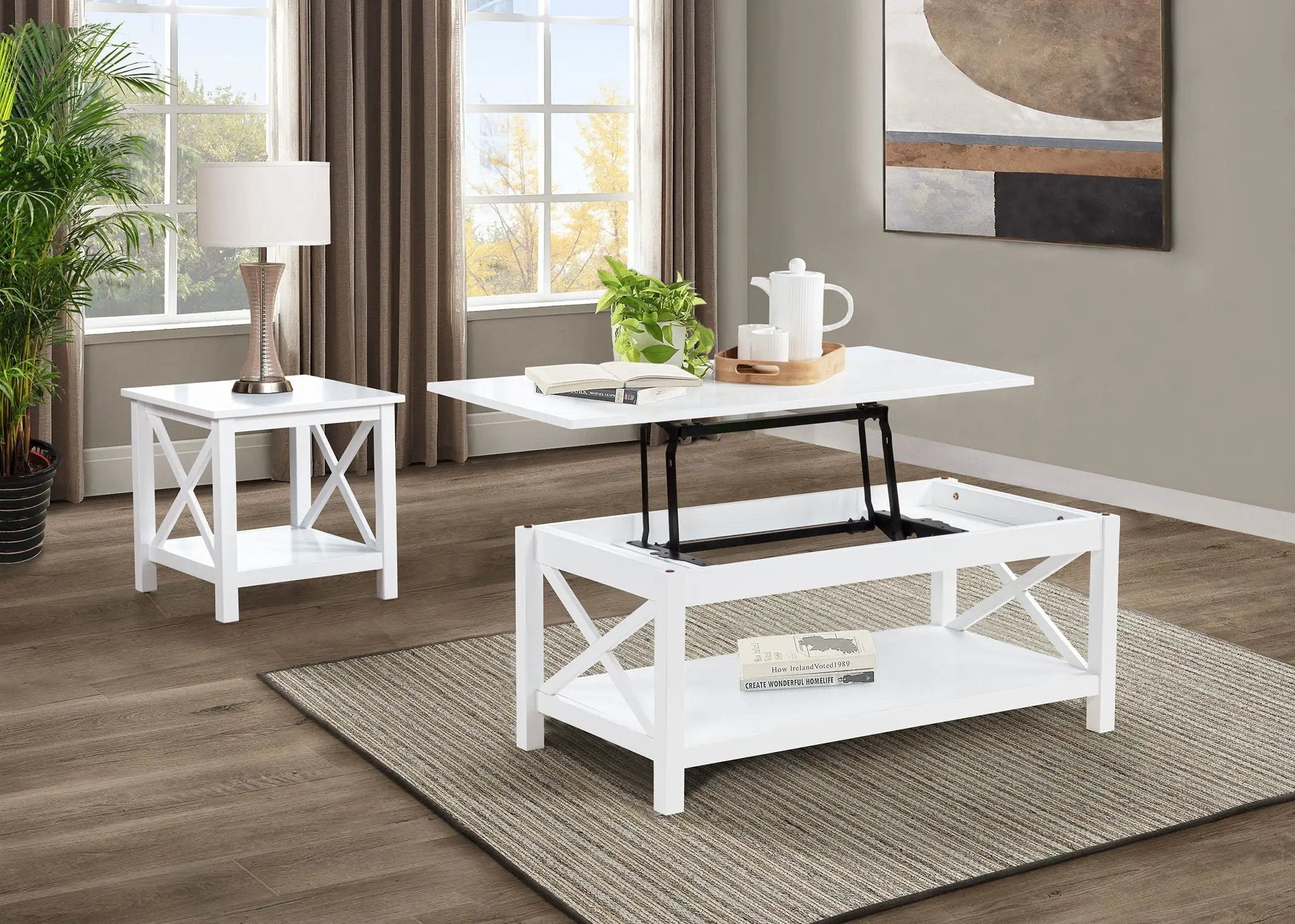 Skyview Square Pine Wood Side End Table with Shelf White by Unique Piece Furniture