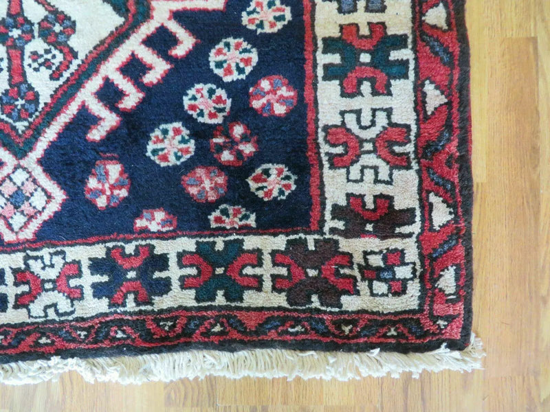 Persian Runner Rug 3.5 x 10.7, Karajeh Heriz Rug, Navy Blue, Geometric Medallions by Jewel Rugs