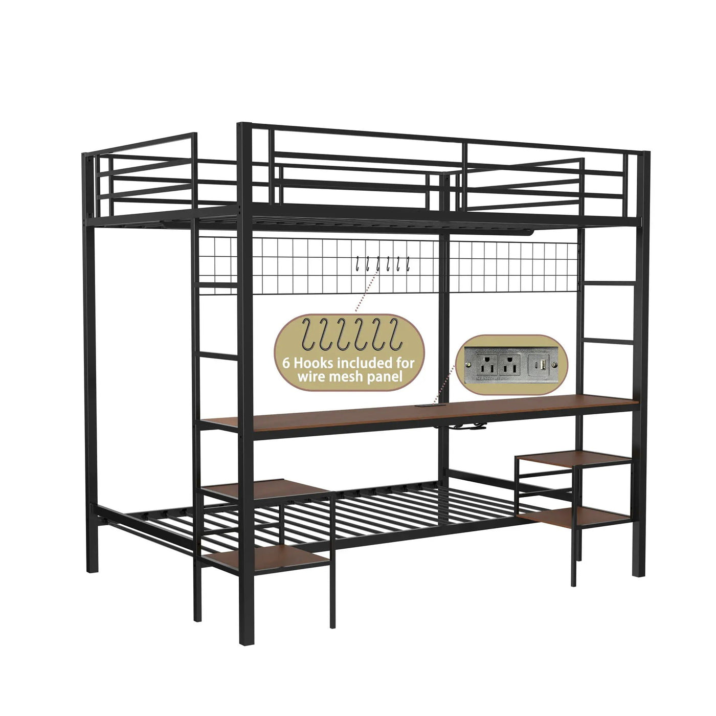 Ethan - Bunk Bed With Desk, Charging Station, Storage Shelves by Unique Piece Furniture
