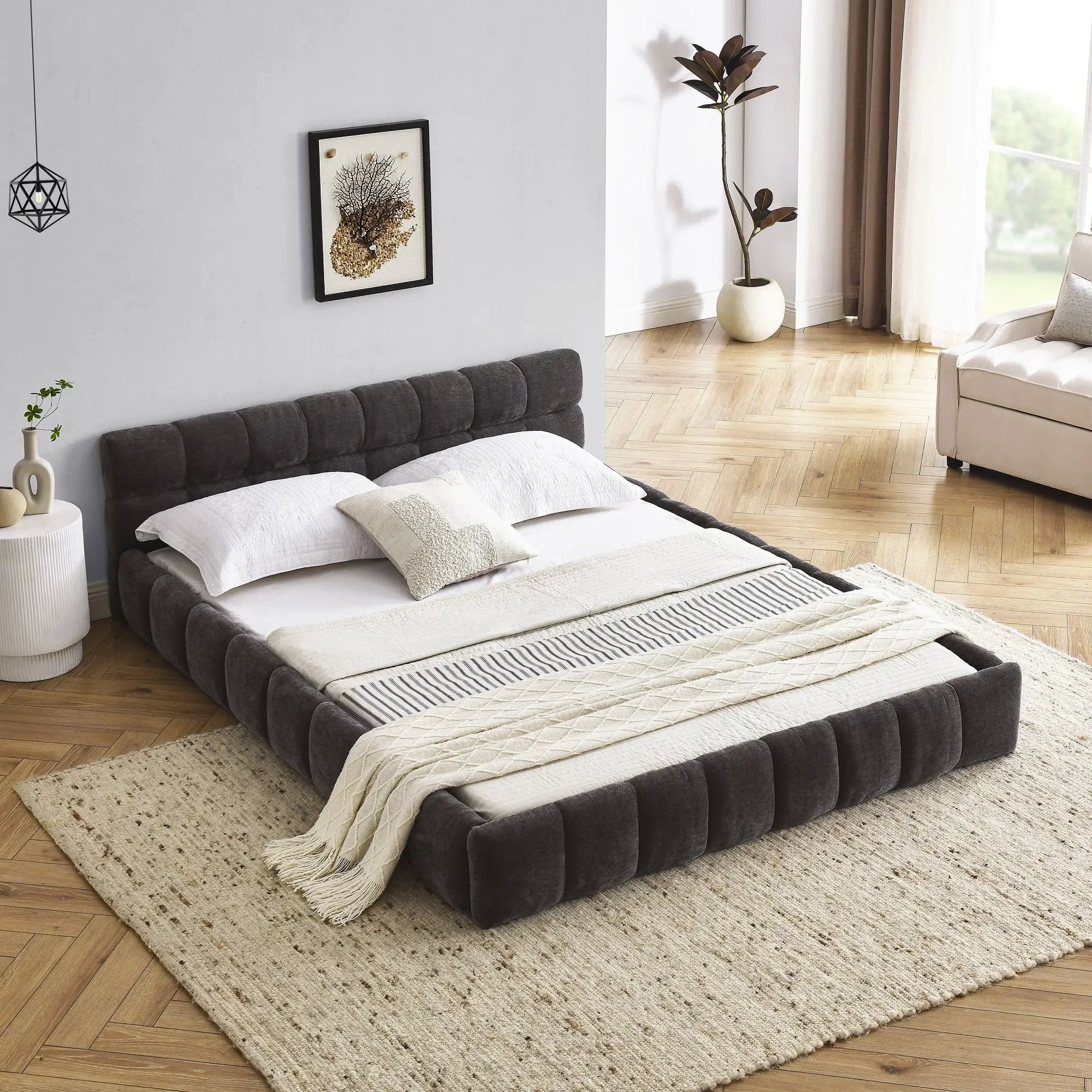 Modern Platform Bed Frame With Thick Fabric by Unique Piece Furniture