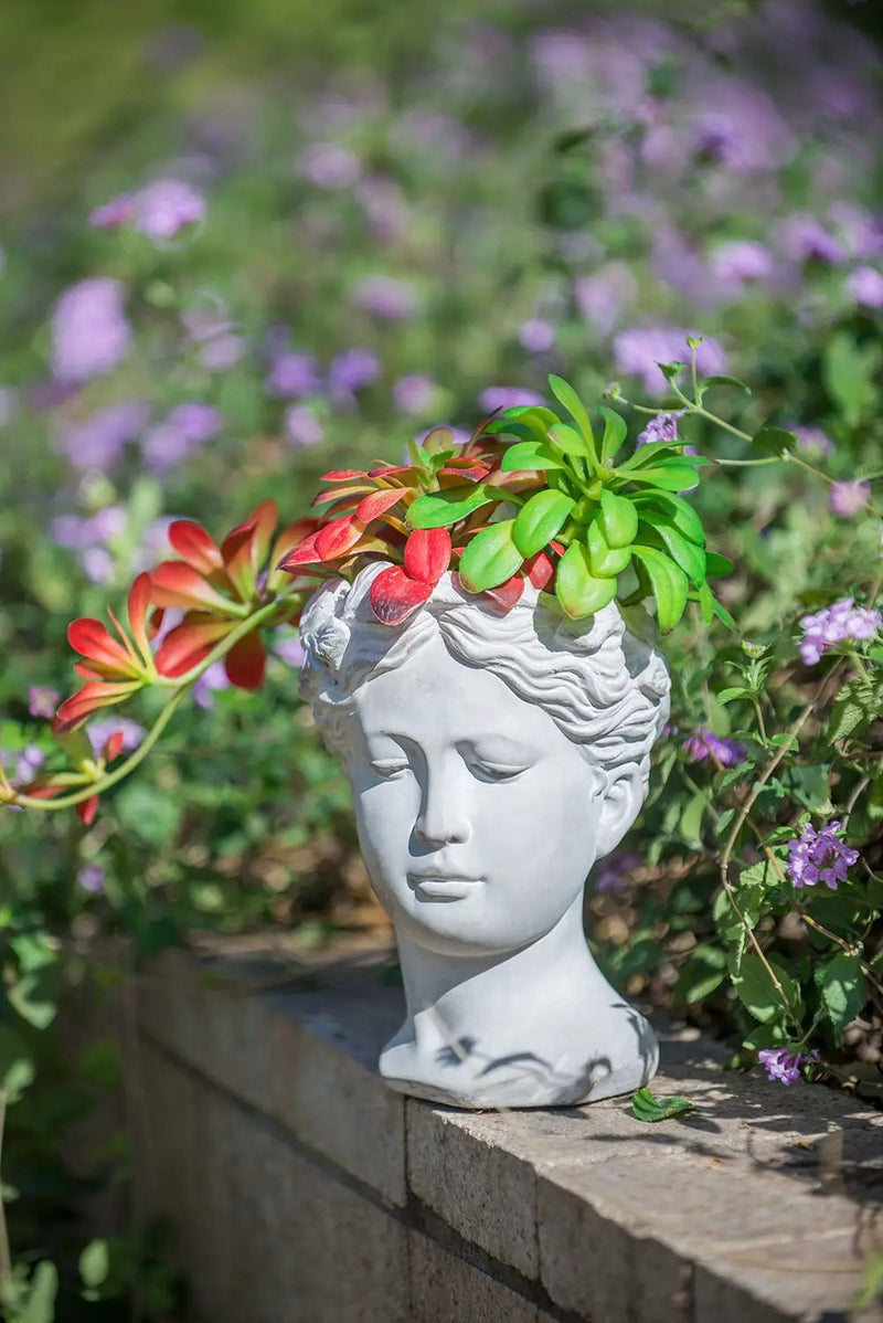Greek Style Cement Head Planter Indoor Outdoor Home Garden Decor - Gray by Unique Piece Furniture