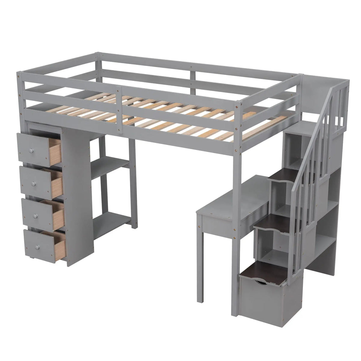 Loft Bed With Storage Drawers, Desk And Stairs With Shelves, photo 13 of 14