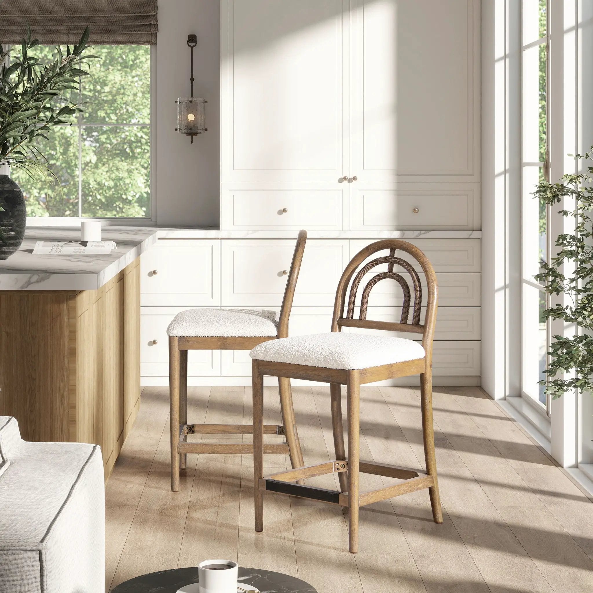 Leon - Arched Back & Upholstered Counter Stool (Set of 2) - Ivory White by HouseOfZazla