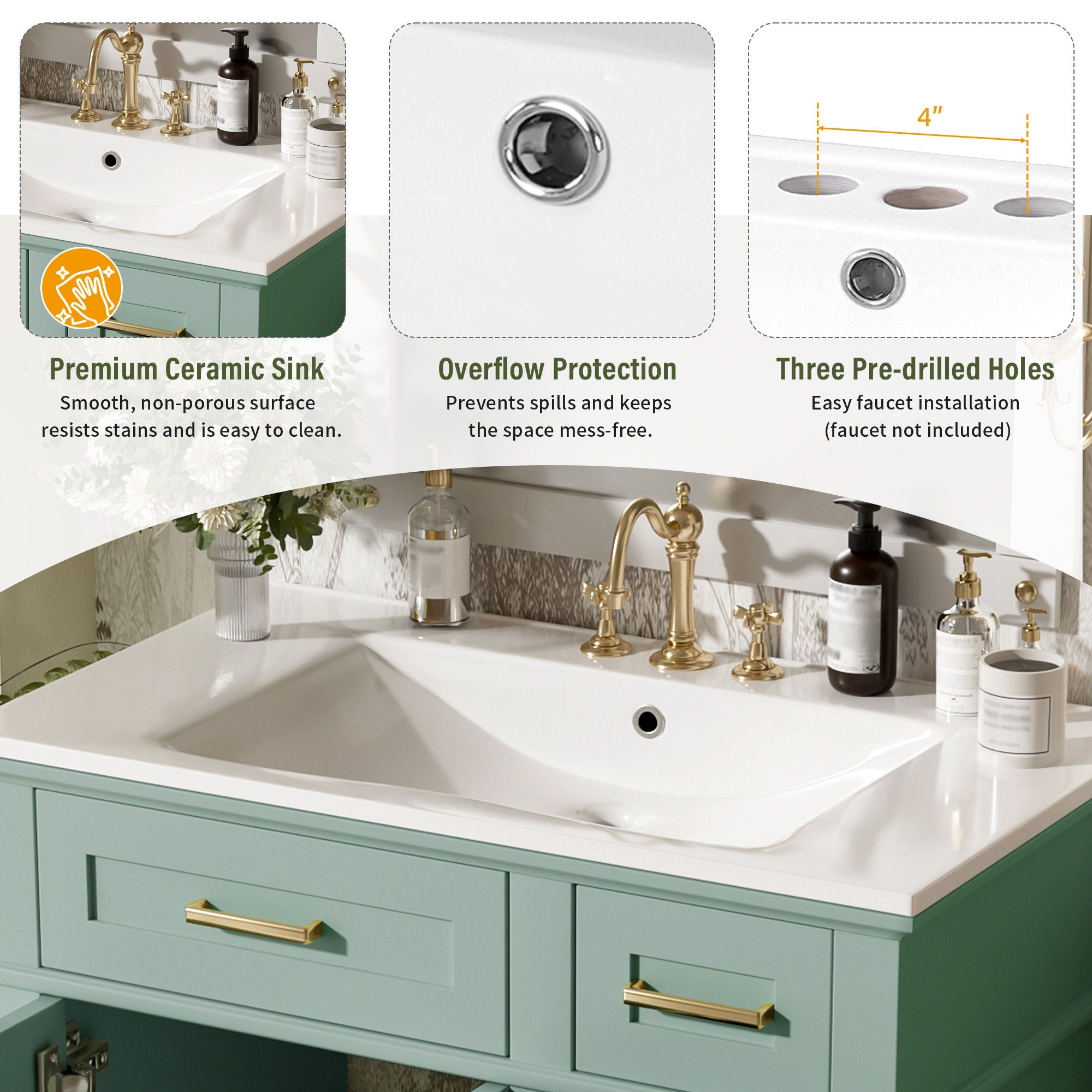 Modern Bathroom Vanity With Sink, Storage Cabinet, Soft Close Doors, Deep & Standard Drawers by HouseOfZazla