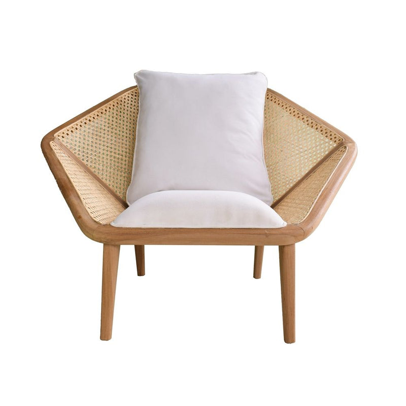 Teak Leisure Chair with Rattan Cane Back - Natural Wood / Brown, photo 10 of 10