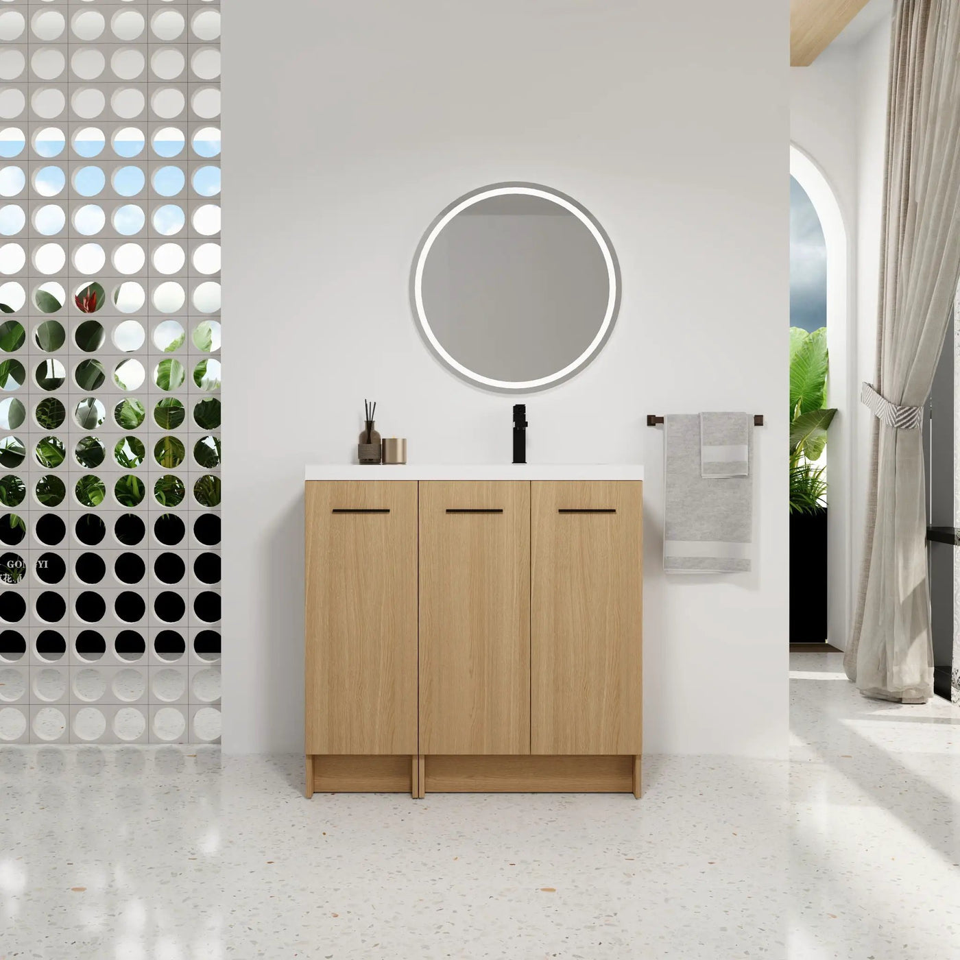 Wall Mounted Floating Bathroom Vanity With Sink, 3 Door Modular Cabinet by Unique Piece Furniture