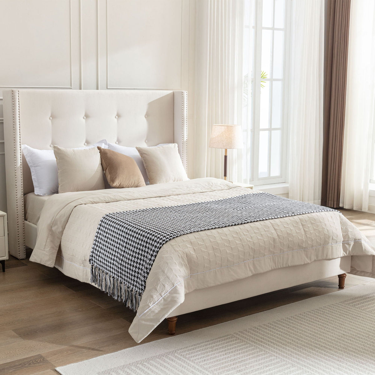Peyton - Upholstered Bed With 54" High Headboard, Traditional Hand Buttoned Tufting, photo 12 of 14