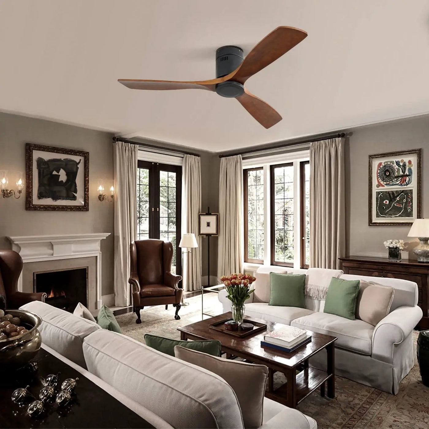 Low Profile Ceiling Fan DC, 3 Blade, Noiseless Reversible Motor, Remote Control by Unique Piece Furniture