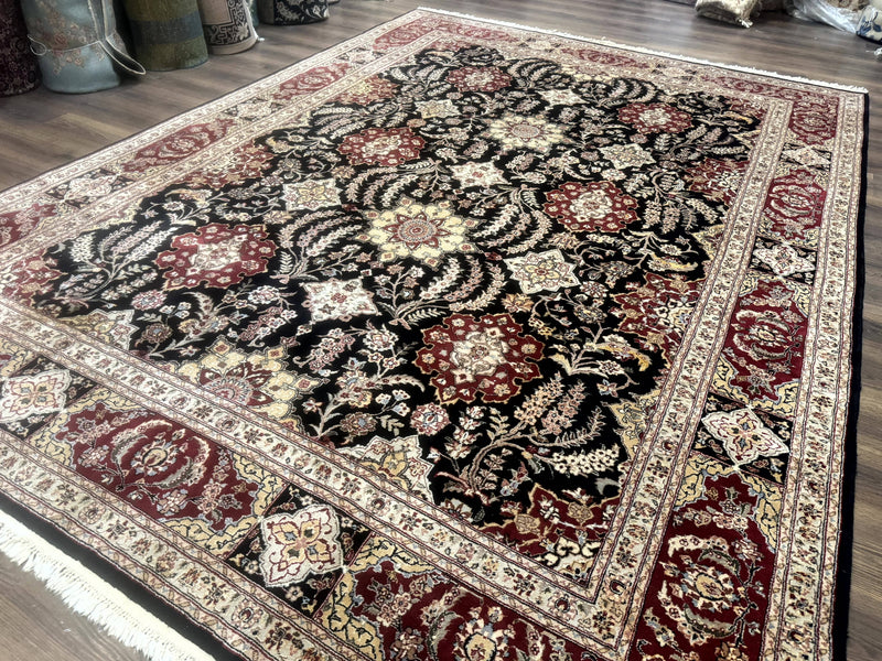 Sino Persian Rug 9x12, Black & Maroon, Wool and Silk, Allover Pattern by Jewel Rugs