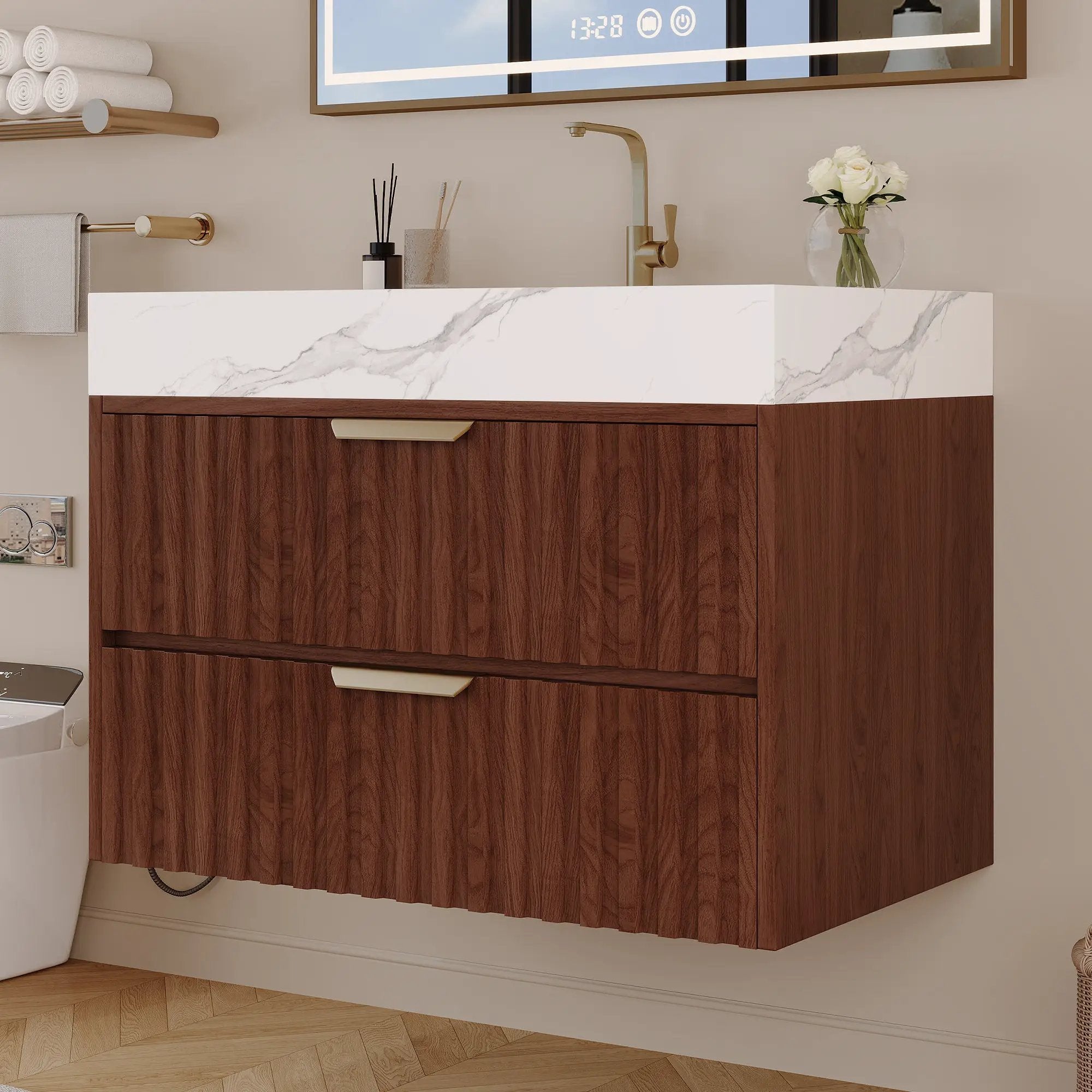 30" Modern Floating Bathroom Vanity with Seamless Sintered Stone Top by HouseOfZazla