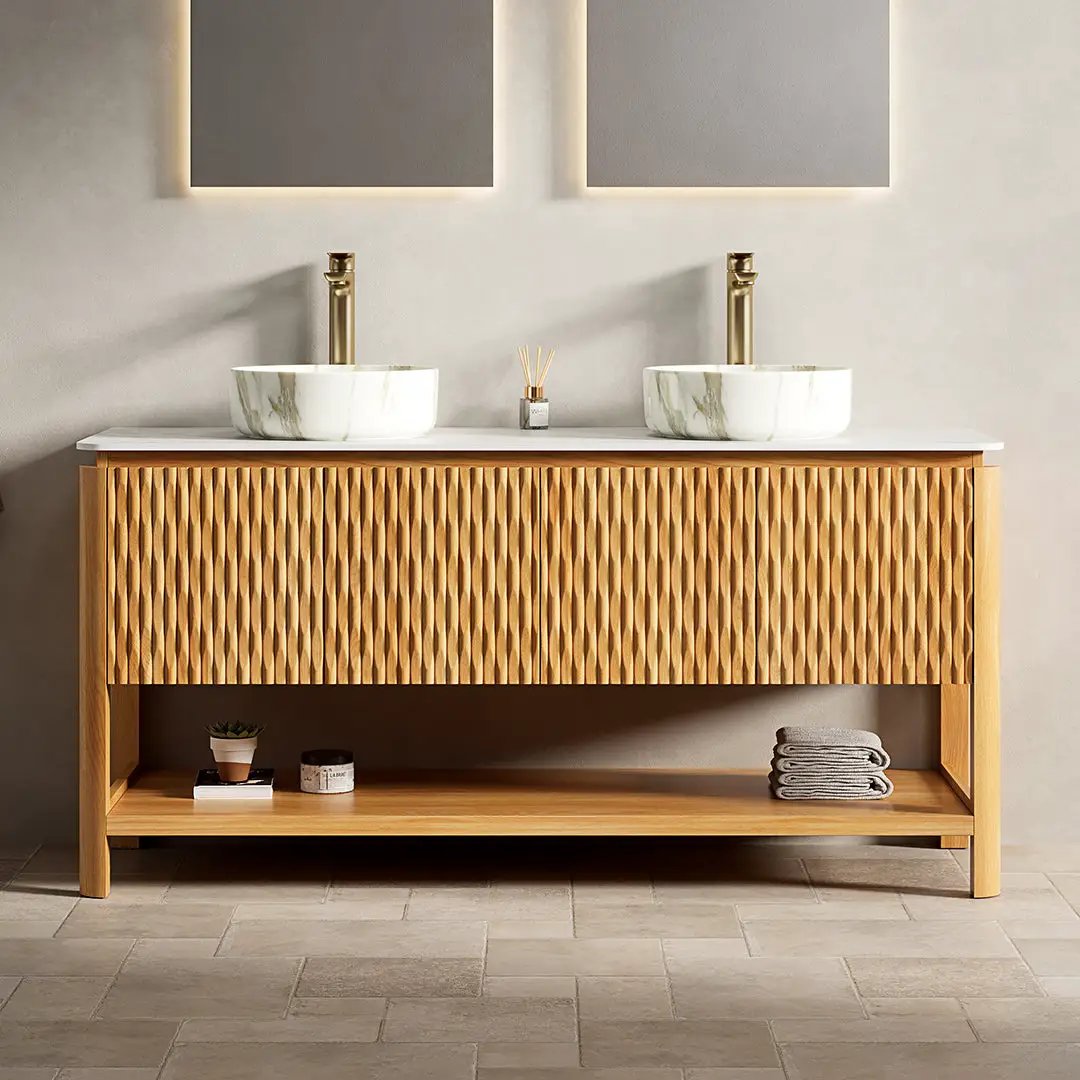 SHARMA 60" Bathroom Vanity & Sinks - Freestanding Plywood Storage Cabinet by HouseOfZazla