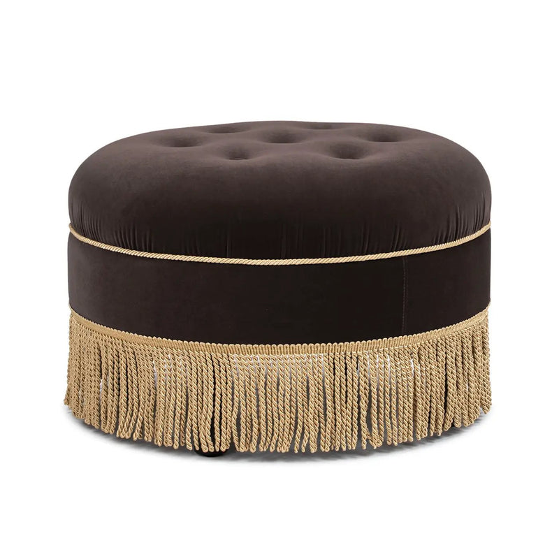 Yolanda 24" Round Upholstered Accent Ottoman - Deep Brown Velvet by HouseOfZazla