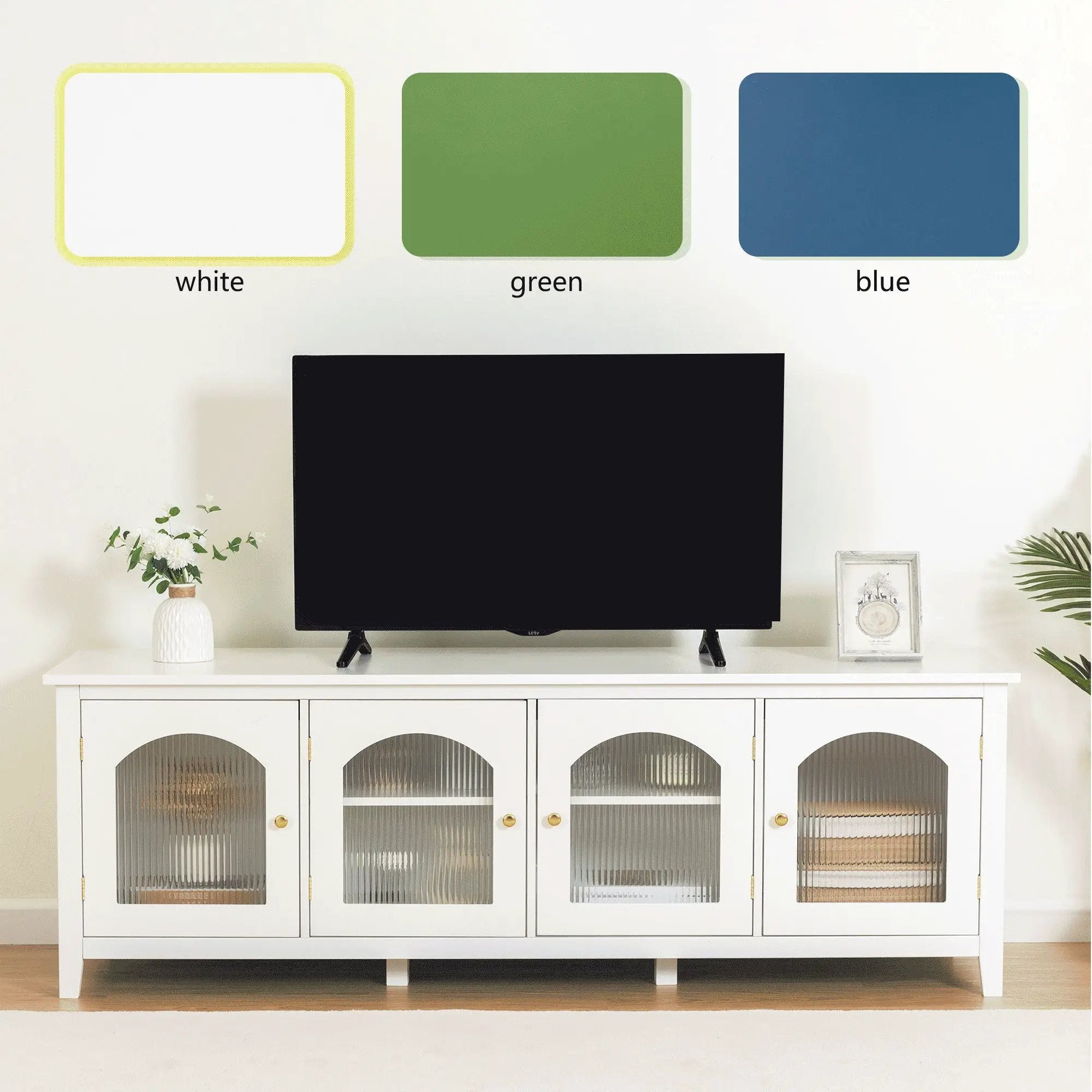StylishTVcabinet Entertainment CenterTV Stand, TVconsoletable, Media Console, Solidwood Frame, Changhong Glass Door, Metal Handle by Unique Piece Furniture