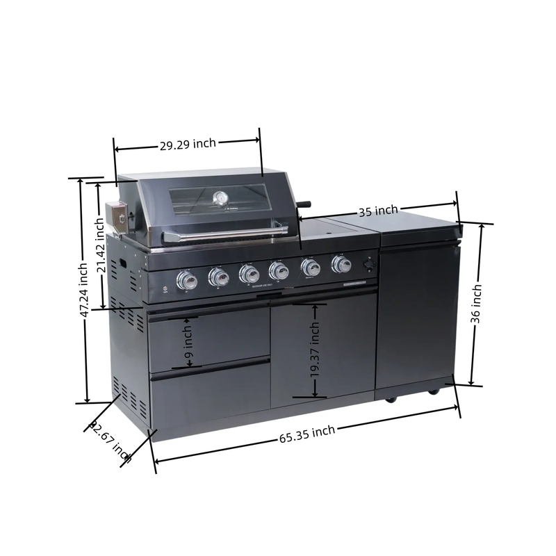 65" 4-Burner 72,000 BTU Black Outdoor Kitchen Island Grill + Side Burner + Rotisserie kit by Chery Industrial