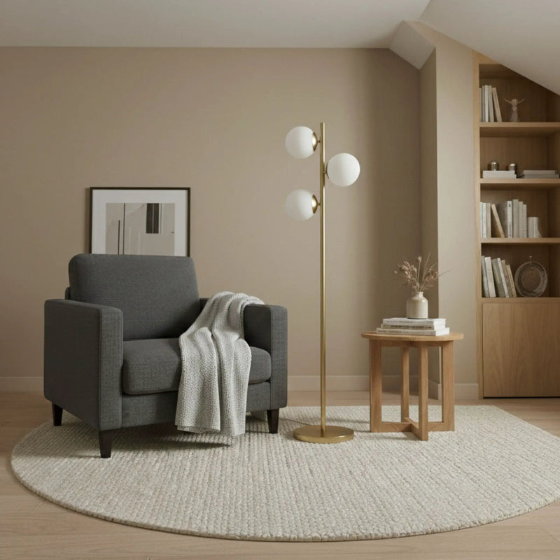 Brilliance - Modern Floor Lamp, Opal Shades And Round Base - Clear / Gold by HouseOfZazla