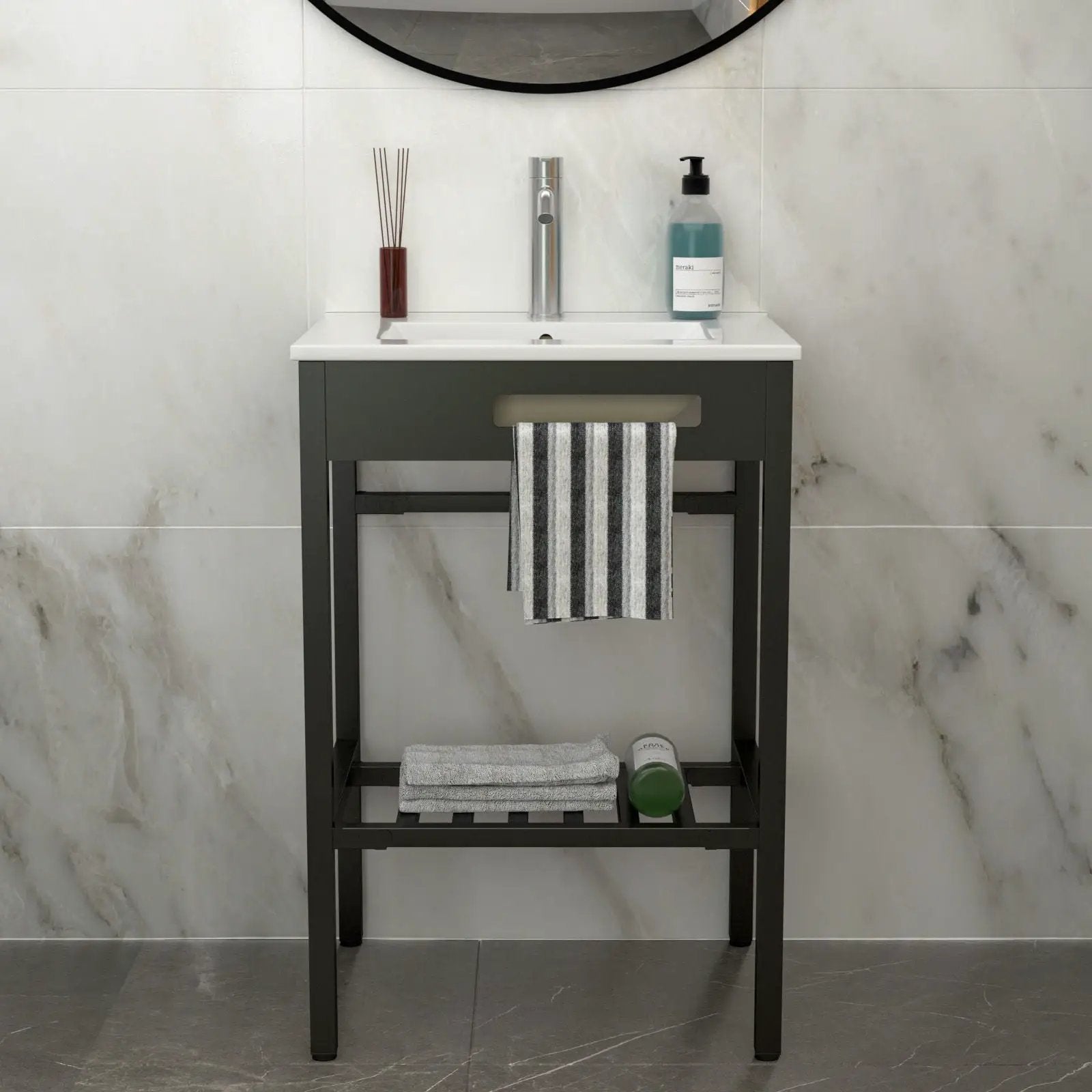 Console Sink With Legs, 24" X 18", Durable Porcela With Frame - White / Black by HouseOfZazla