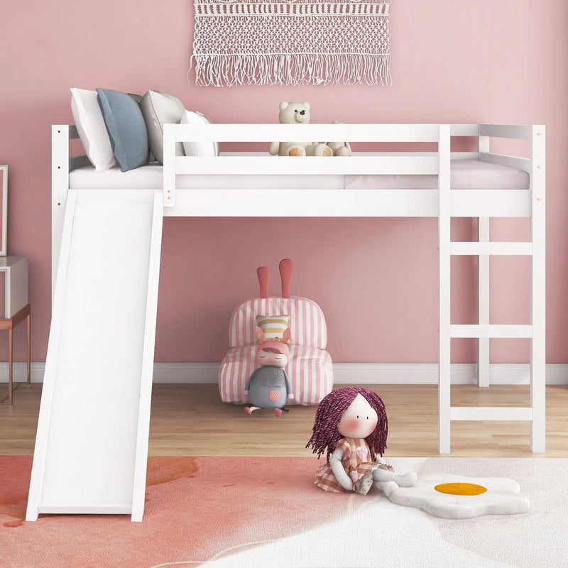 Full Loft Bed With Slide, Multifunctional Design - White by Unique Piece Furniture
