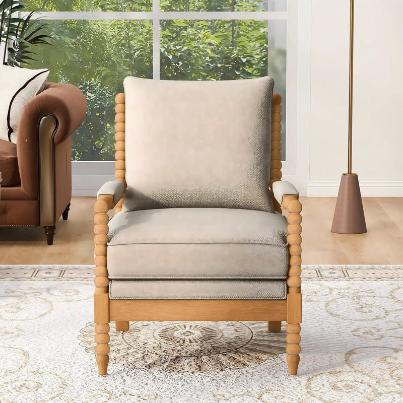 Rubber Wood Accent Chair with Upholstered Fabric and High-Density Sponge Cushion by HouseOfZazla