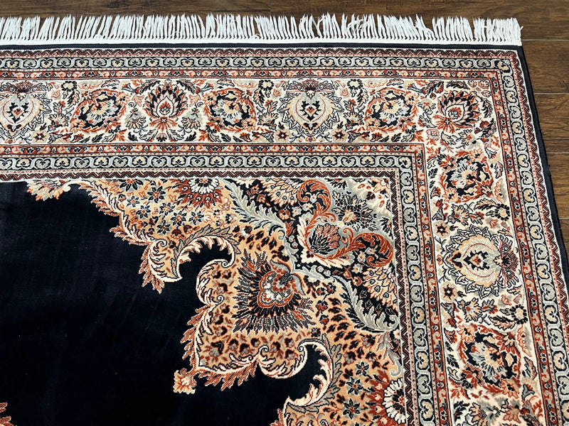 Karastan Rug 10x13, Karastan Ebony Kirman Rug, Room SIzed Wool Pile Vintage Karastan Carpet, Belgium Power Loomed Rug, Black Semi Open Field by Jewel Rugs