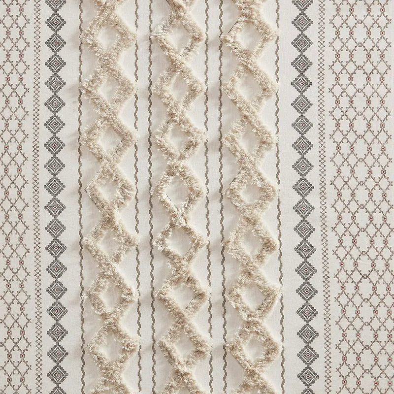 Cotton Printed Curtain Panel with Chenille Stripe and Lining Ivory 50x95 by HouseOfZazla