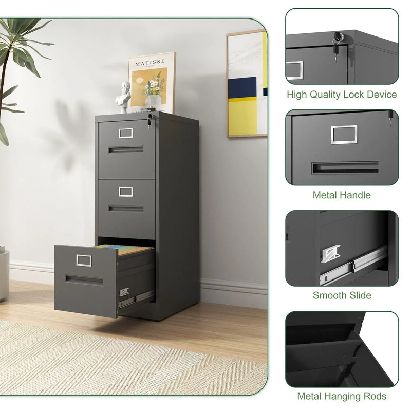 Premium Drawer File Cabinet With Lock, Metal Vertical Design, A4 Legal / Letter Size by Unique Piece Furniture