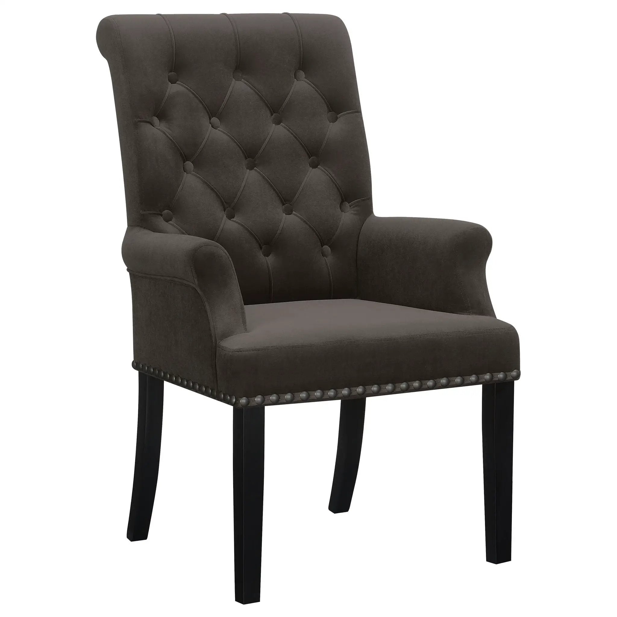 Alana Velvet Upholstered Dining Arm Chair Brown by Unique Piece Furniture