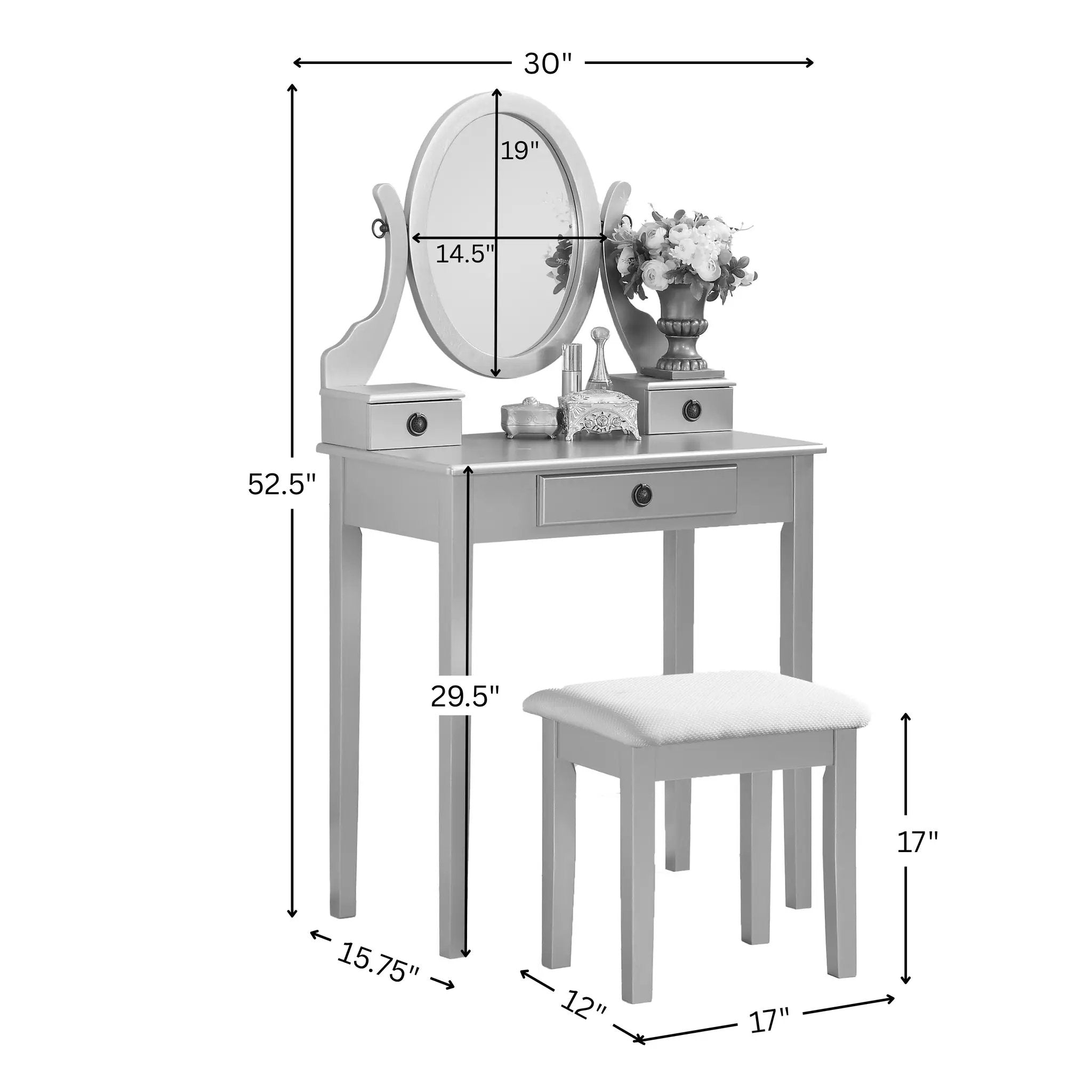 Moniys Wood Moniya Makeup Vanity Table and Stool Set by HouseOfZazla
