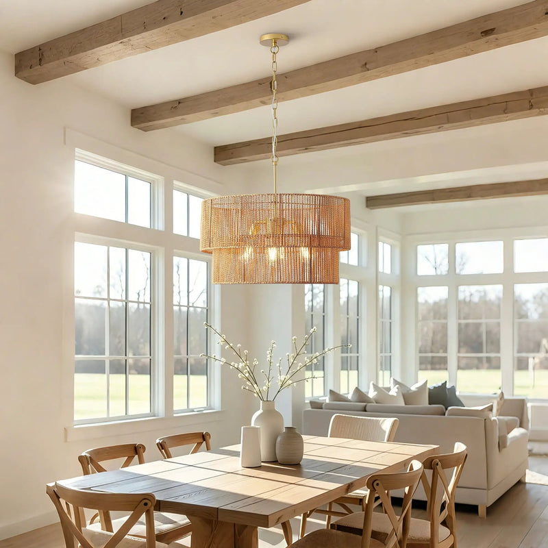 Chandelier, 2 Tier Boho Wabi Sabi Pendant Light, Hanging Ceiling Lamp - Gold by HouseOfZazla