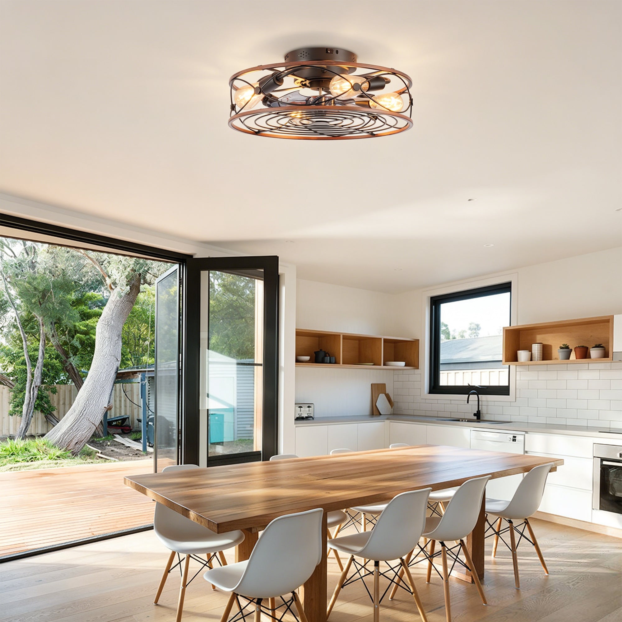 20'' Mounting Type Caged Ceiling Fan with Lights and Remote Control by HouseOfZazla