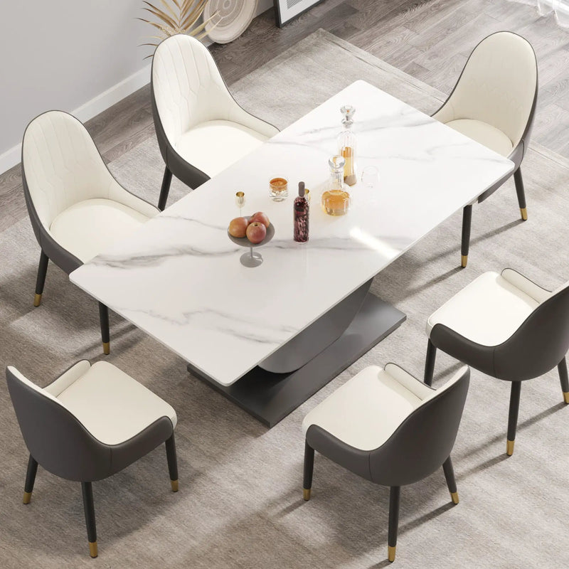 70.87" Modern Artificial Stone Crescent-Shaped Metal Legs, Can Accommodate 6-8 People - White / Black by HouseOfZazla