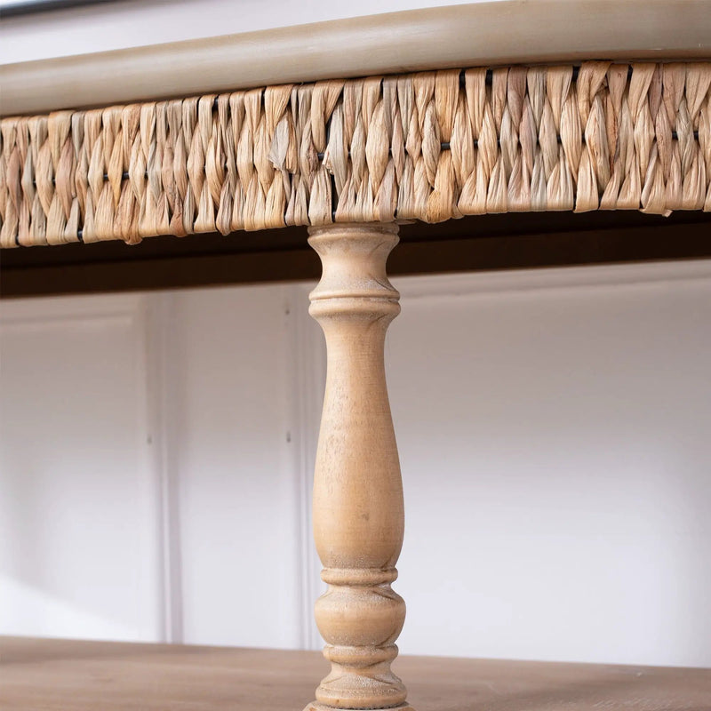 Handcrafted Console Table With Hand Woven Trim, 3 Tier Storage Shelves - Natural