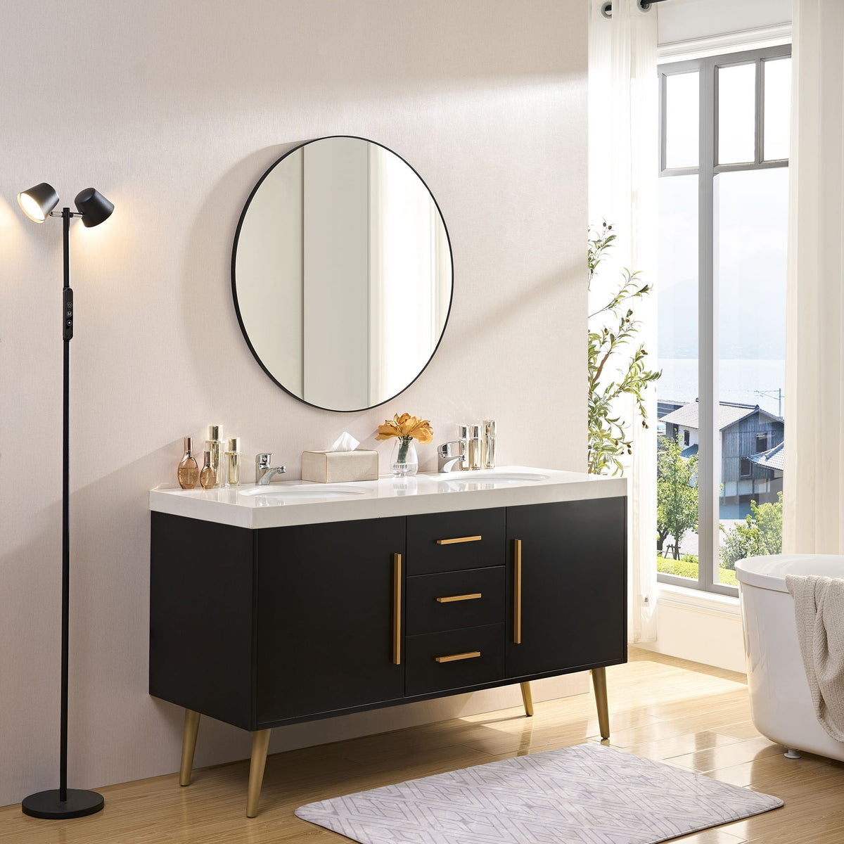 Black Circular Wall Vanity Mirror with Metal Frame - 36 Inch, photo 4 of 4