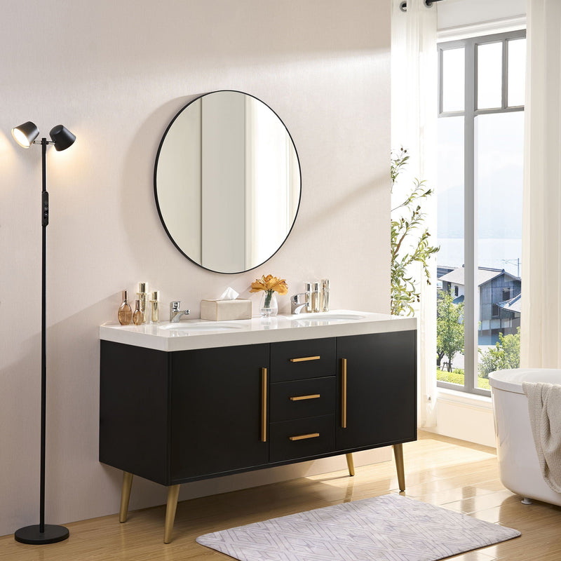 Black Circular Wall Vanity Mirror with Metal Frame - 36 Inch, photo 4 of 4