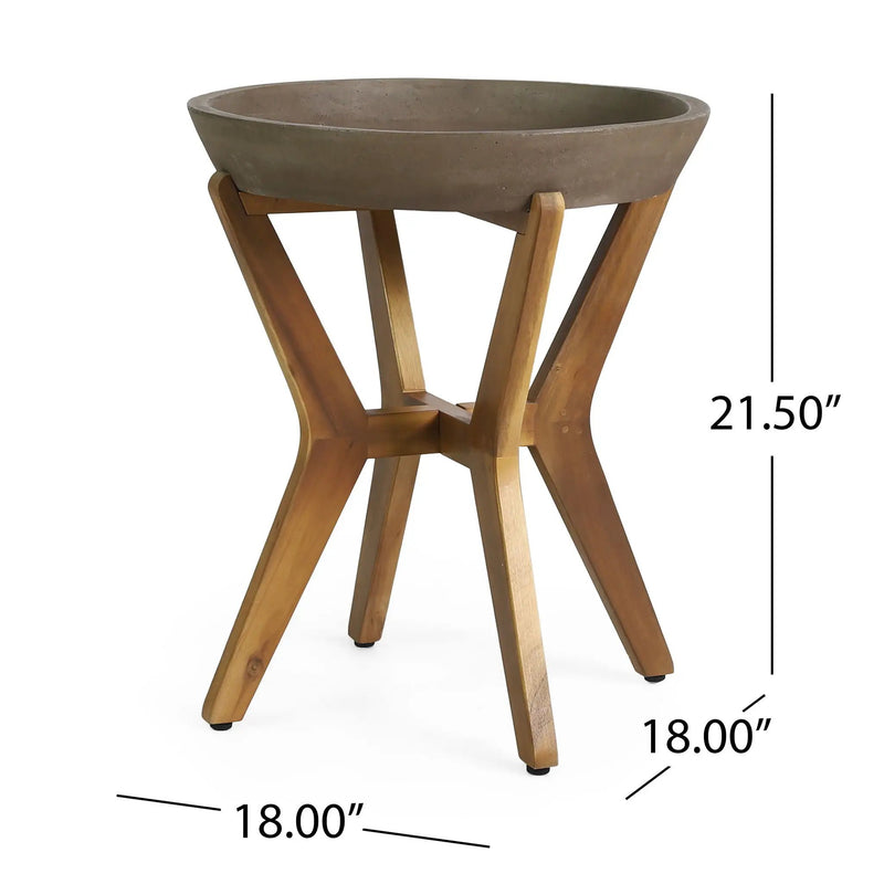 Yukon Contemporary Side Table with Lightweight Concrete Top and Acacia Wood Frame - Gray by HouseOfZazla