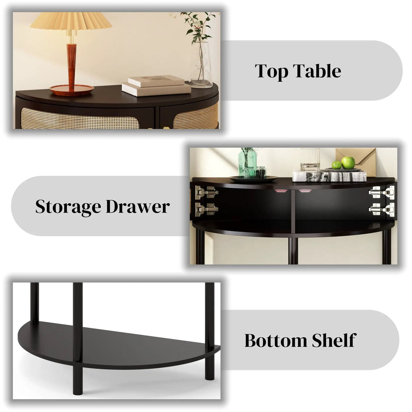 Boho Rattan Semi Circle End Table With Sliding Rattan Door, Storage And Bottom Shelf by HouseOfZazla