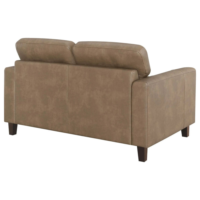 Scotland Faux Leather Upholstered Track Arm Loveseat Brown by Unique Piece Furniture