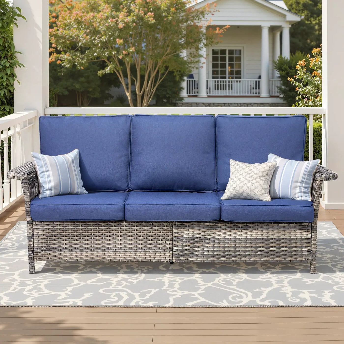 76.7" Wide Outdoor Wicker Patio Sofa with Armrests by HouseOfZazla