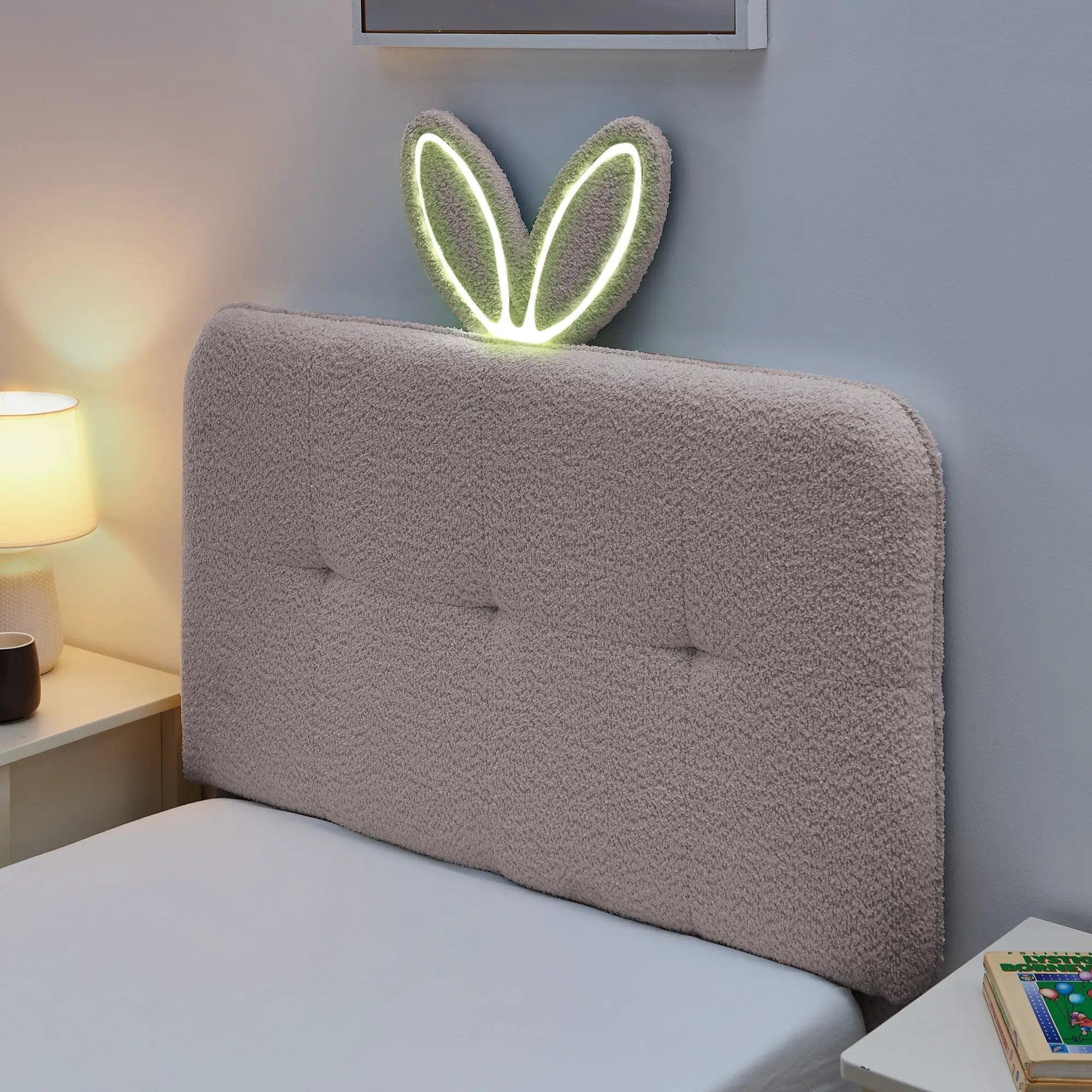 Twin Size Kids Upholstered Bed with Oversized Rabbit Ear Headboard by HouseOfZazla