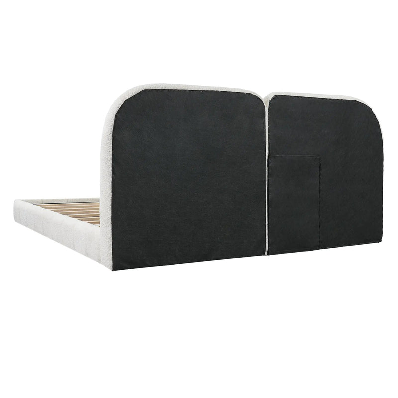 Queen Size Boucle Upholstered Platform Bed with Tufted Headboard by HouseOfZazla
